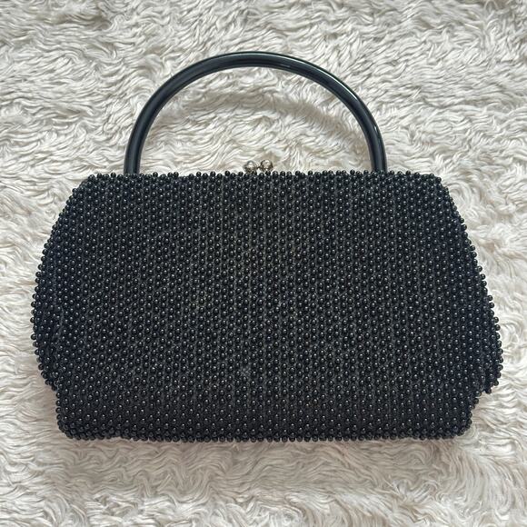 Black Vintage Plastic candy Dot Gold Purse beaded Retro Handbag 1960s Hand Bag - Picture 1 of 8